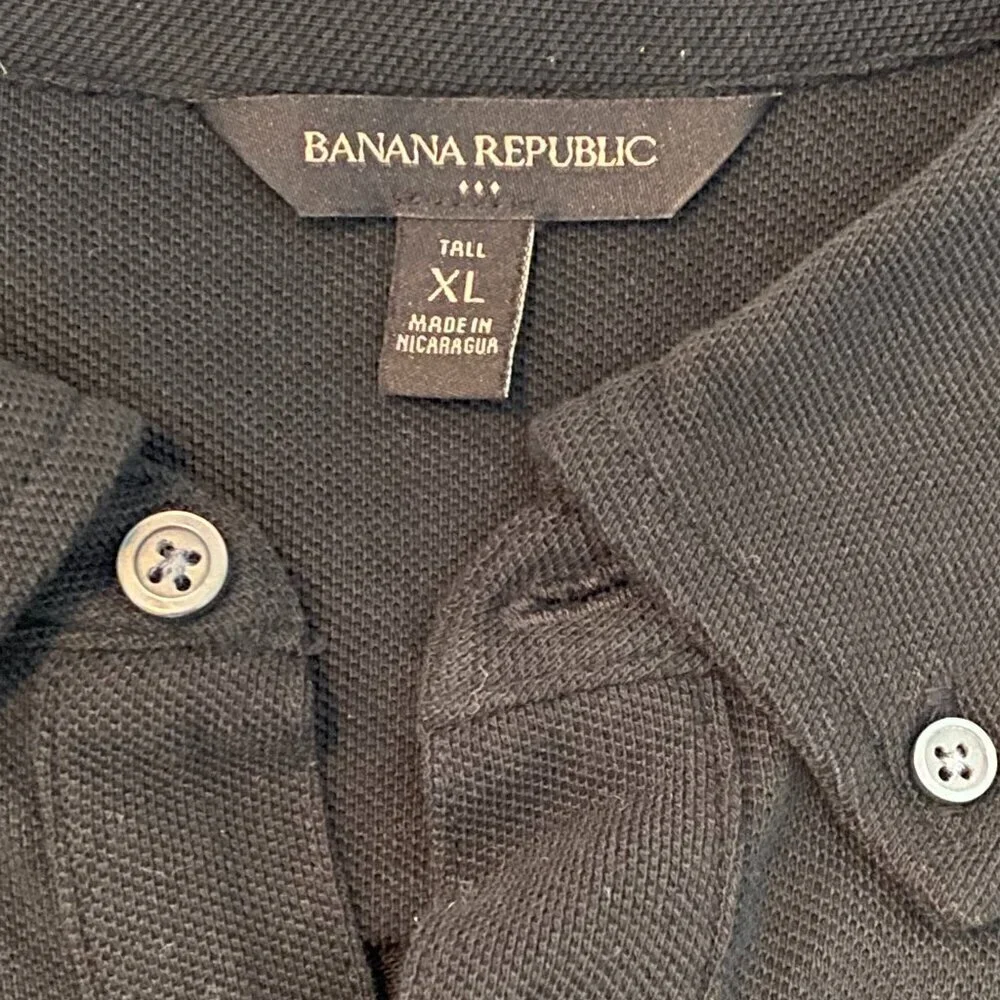 Banana Republic black short sleeve cotton polo top Mens XL Tall classic preppy